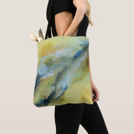 Modern geel blauw Abstract marmeren kunst Tote Bag