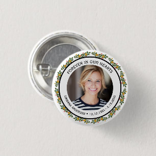 Modern Geel & Blauw Bloemstuk Altijd in onze Harte Ronde Button 3,2 Cm