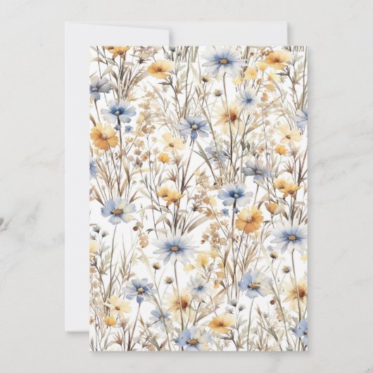 Modern Geel & Blauw Boho Chic Bloemen Bruiloft Kaart (Achterkant)