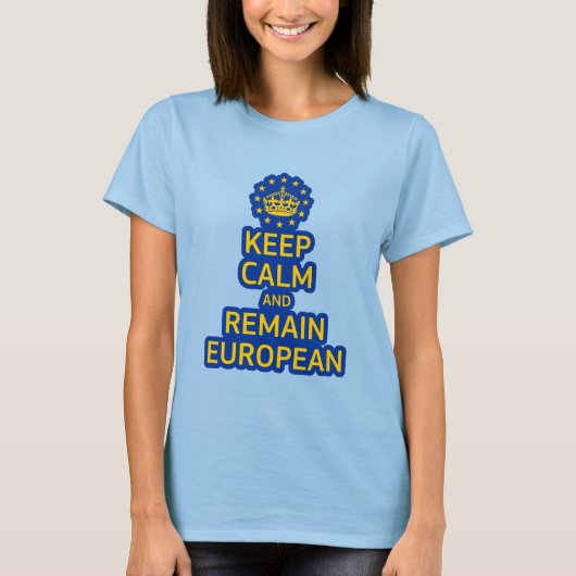 Modern Geel Blauw Houd Kalm Kroon Europese Kunst T-shirt (Voorkant)