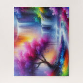 Modern Geel Blauw Rood AI Geproduceerd Landschap Legpuzzel (Verticaal)