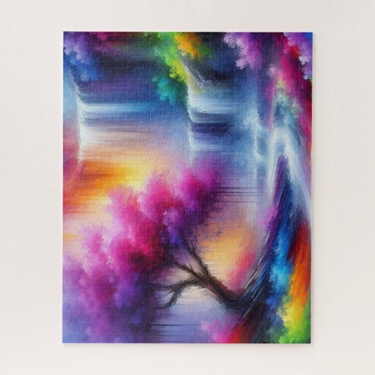 Modern Geel Blauw Rood AI Geproduceerd Landschap Legpuzzel (Verticaal)