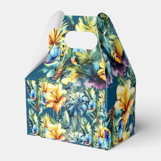 Modern geel bloementropisch groen baby shower bedankdoosjes (Achterkant)