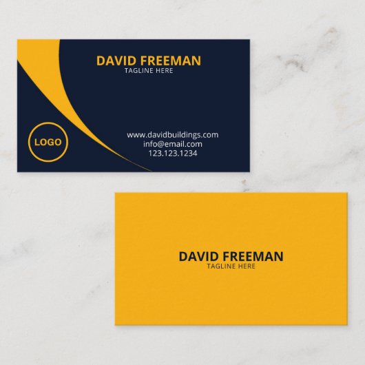 Modern Geel en Blauw Bouwbedrijf Logo Visitekaartje (Voorkant / Achterkant)