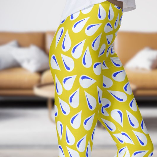 Modern geel en blauw flick patroon leggings