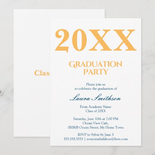 Modern Geel en Blauw Graduation Party Kaart (Voorkant / Achterkant)