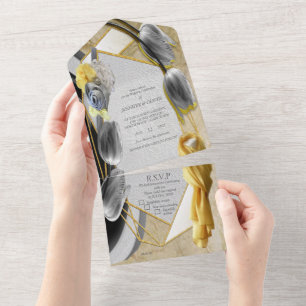 modern geel en grijs beeldhouwwerk met Tulips All In One Uitnodiging