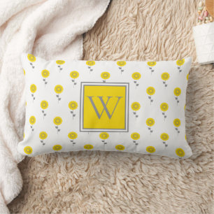 Modern Geel en Grijs Bloem Monogram Kussen