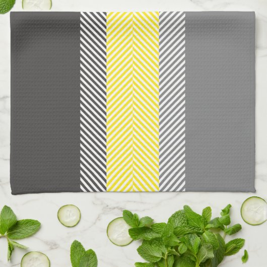 Modern geel en grijs Geometrische strippatroon Theedoek (Gevouwen)