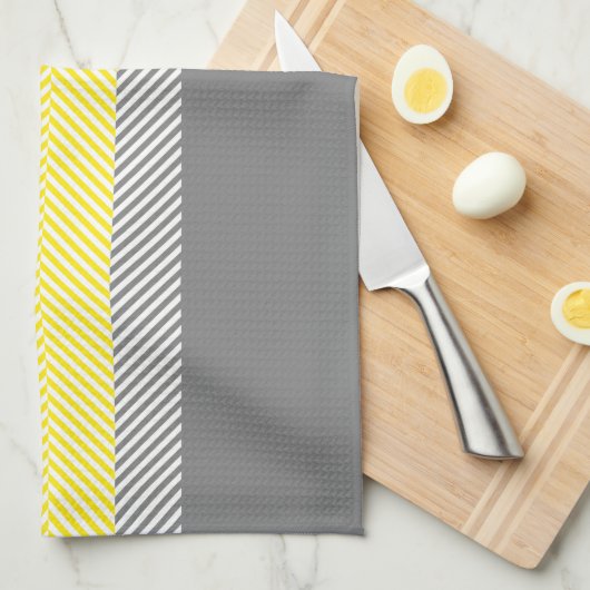 Modern geel en grijs Geometrische strippatroon Theedoek