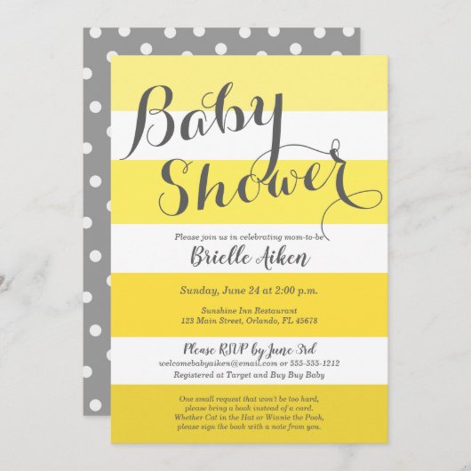 Modern Geel en Grijs Gestreept Kaart (Voorkant / Achterkant)