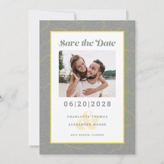 Modern geel en grijs patroon | De datumfoto opslaa Save The Date (Voorkant)