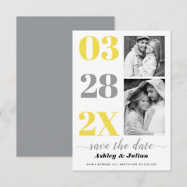 Modern geel en grijs typografie twee foto's save the date