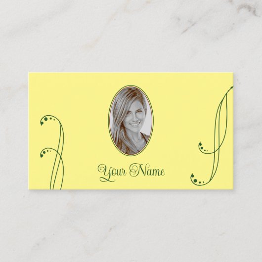 Modern geel en groen  met portretfoto visitekaartje (Voorkant)