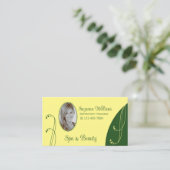 Modern geel en groen met portretfoto visitekaartje (Staand voorkant)