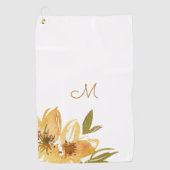 Modern geel en koper bloemenmonogram golfhanddoek (Voorkant)