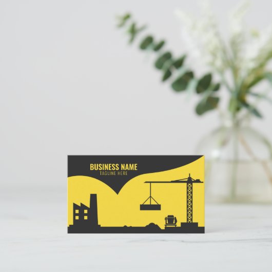 Modern Geel en Zwart bouwterrein Silhouette Visitekaartje (Staand voorkant)