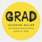 Modern geel en zwart spuitverf Afstuderen Ronde Sticker (Voorkant)
