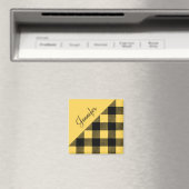 Modern geel geruite check patroonnaam magneet (Insitu (Vaatwasser))