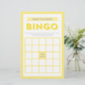 Modern Geel Gestreepte Baby Shower Bingo Spel Briefpapier (Staand voorkant)