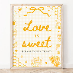 Modern Geel Gingham Honingbij Liefde is Zoet Bord Poster