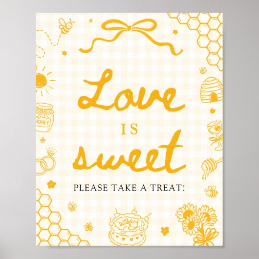 Modern Geel Gingham Honingbij Liefde is Zoet Bord Poster (Voorkant)