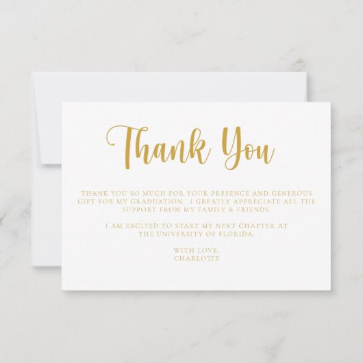 Modern geel gouden Afstuderen dank u kaart (Achterkant)