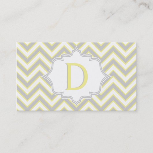 Modern geel, grijs chevron monogram gepersonalisee visitekaartje (Voorkant)