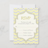 Modern geel grijs chevron zigzag bruiloft RSVP (Voorkant)