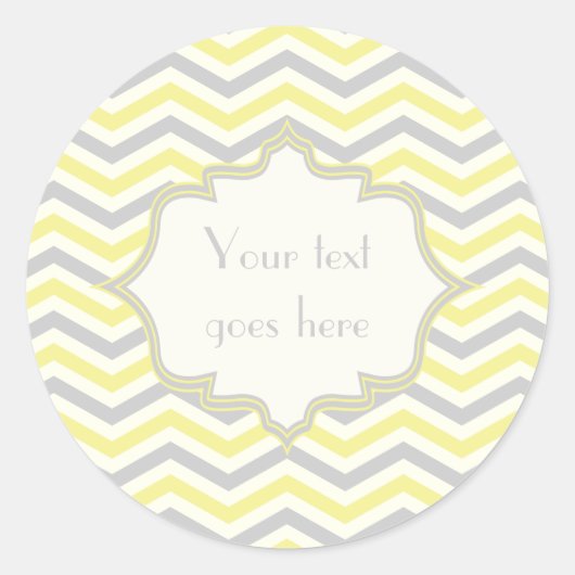 Modern geel, grijs, ivoorchevron patroon aangepast ronde sticker (Voorkant)