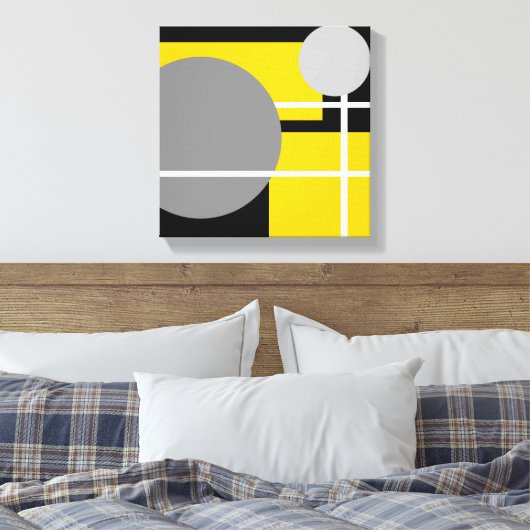 Modern Geel Grijs Zwart Wit Canvas Afdruk (Insitu (Slaapkamer))