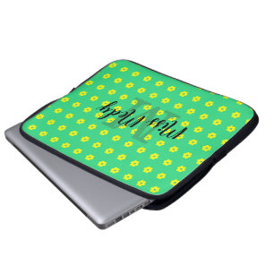 Modern  geel groen bloemen monogram laptop sleeve