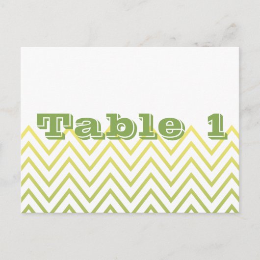 Modern Geel Groen Chevron Trouwtafel Nummer Briefkaart (Voorkant)