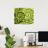 Modern geel-groen varen krullen Poster (Thuiskantoor)