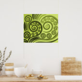 Modern geel-groen varen krullen Poster (Keuken)