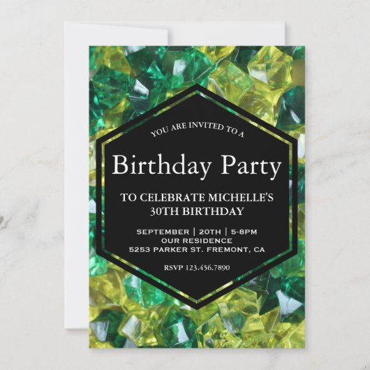 Modern Geel Groene Edelstenen Verjaardagsfeest Kaart (Voorkant)