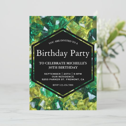 Modern Geel Groene Edelstenen Verjaardagsfeest Kaart (Staand voorkant)