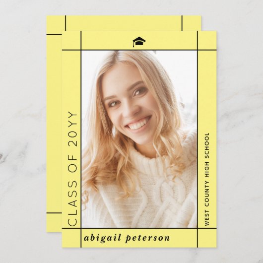 Modern geel Klasse van 2025 afstuderen foto Aankondiging (Voorkant / Achterkant)