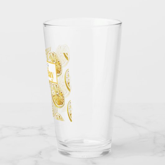 Modern geel lemonpatroon en knijp de dag in glas (Links)