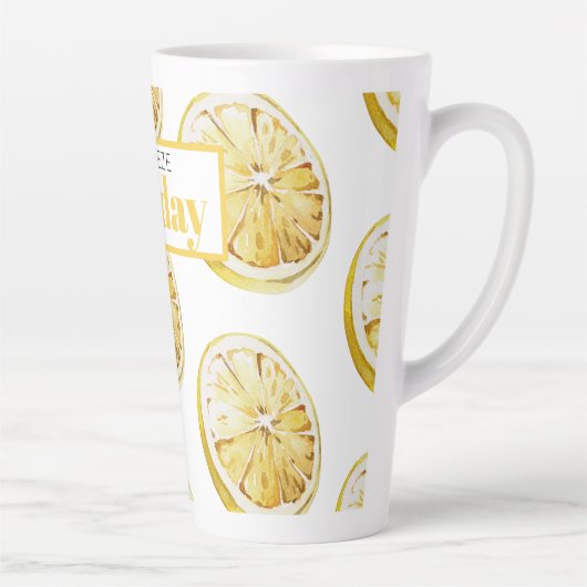 Modern geel lemonpatroon en knijp de dag in latte mok (Rechts)