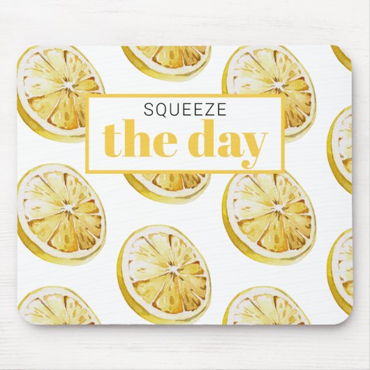 Modern geel lemonpatroon en knijp de dag in muismat (Voorkant)
