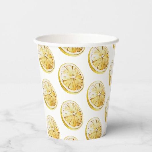 Modern geel lemonpatroon en knijp de dag in papieren bekers (Achterkant)