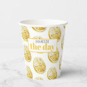 Modern geel lemonpatroon en knijp de dag in papieren bekers (Voorkant)