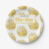 Modern geel lemonpatroon en knijp de dag in papieren bordje (Voorkant)