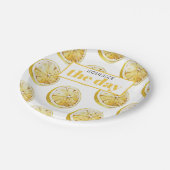 Modern geel lemonpatroon en knijp de dag in papieren bordje (Gekanteld)