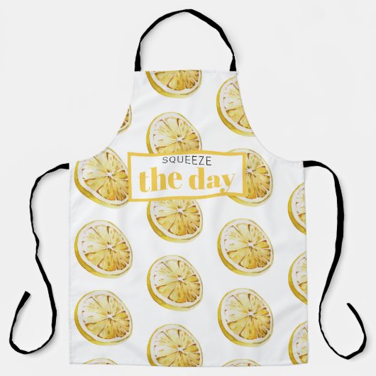 Modern geel lemonpatroon en knijp de dag in schort (Voorkant)