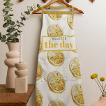 Modern geel lemonpatroon en knijp de dag in schort<br><div class="desc">Modern geel lemonpatroon en knijp de dag in</div>