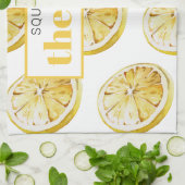 Modern geel lemonpatroon en knijp de dag in theedoek (Gevouwen)