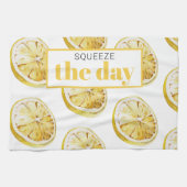 Modern geel lemonpatroon en knijp de dag in theedoek (Horizontaal)