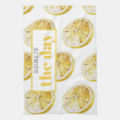 Modern geel lemonpatroon en knijp de dag in theedoek (Verticaal)